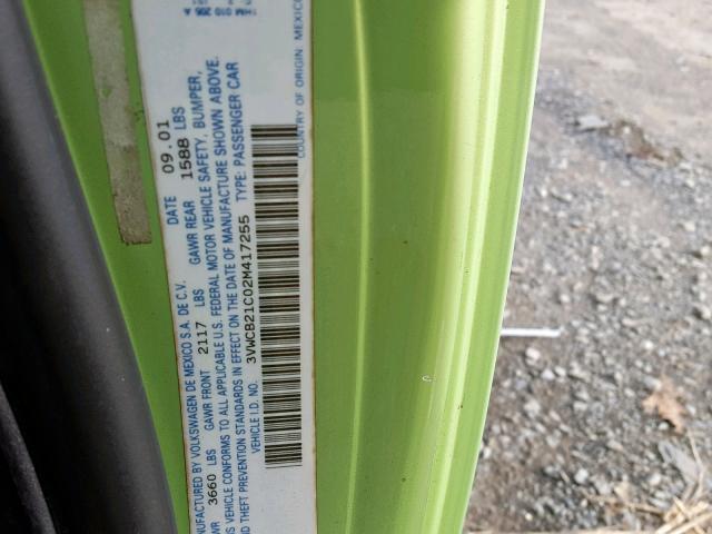 3VWCB21C02M417255 - 2002 VOLKSWAGEN NEW BEETLE Yaşıl foto 10