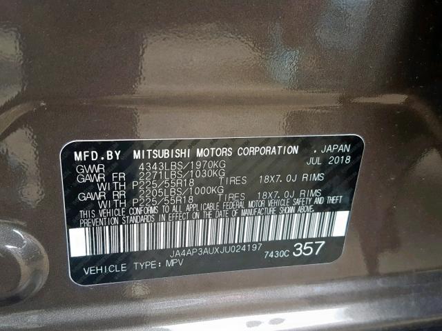 JA4AP3AUXJU024197 - 2018 MITSUBISHI OUTLANDER BROWN photo 10