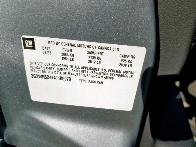 2G2WR524741186079 - 2004 PONTIAC GRAND PRIX SILVER photo 10