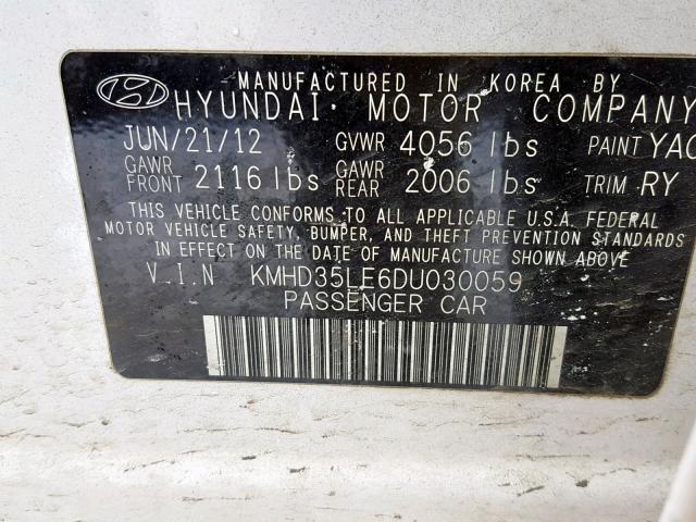 KMHD35LE6DU030059 - 2013 HYUNDAI ELANTRA GT WHITE photo 10