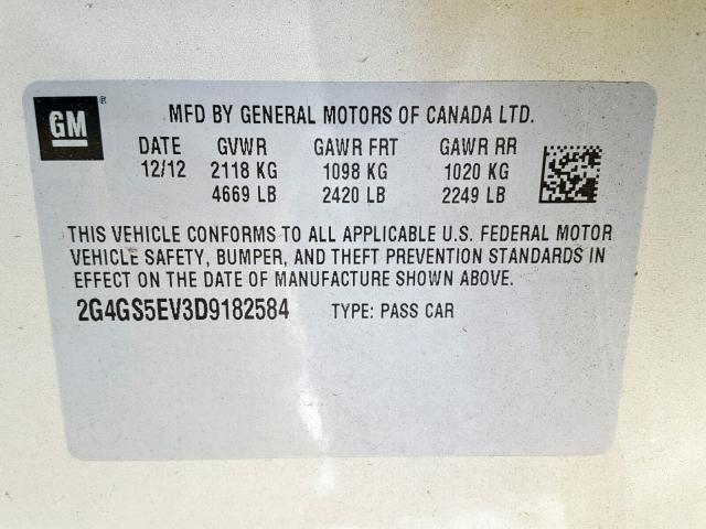 2G4GS5EV3D9182584 - 2013 BUICK REGAL PREM GOLD photo 10