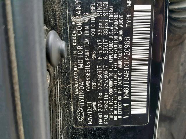 KM8JT3AB1CU420968 - 2012 HYUNDAI TUCSON GL BLACK photo 10