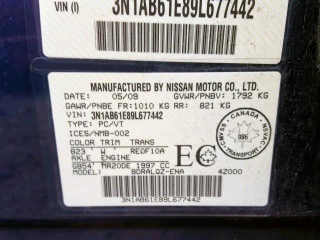 3N1AB61E89L677442 - 2009 NISSAN SENTRA 2.0 BLUE photo 10