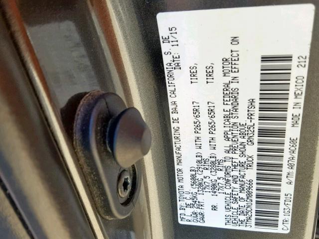 3TMAZ5CN1GM009666 - 2016 TOYOTA TACOMA DOU CHARCOAL photo 10