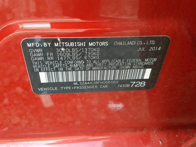 ML32A4HJ8FH006569 - 2015 MITSUBISHI MIRAGE ES RED photo 10