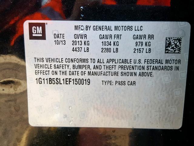 1G11B5SL1EF150019 - 2014 CHEVROLET MALIBU LS 黑色 照片 10