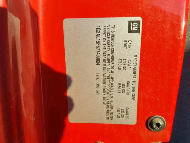 1G2AL15F577409034 - 2007 PONTIAC G5 RED photo 10