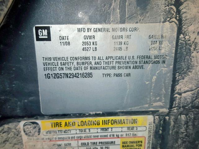 1G1ZG57N294216285 - 2009 CHEVROLET MALIBU LS BLUE photo 10