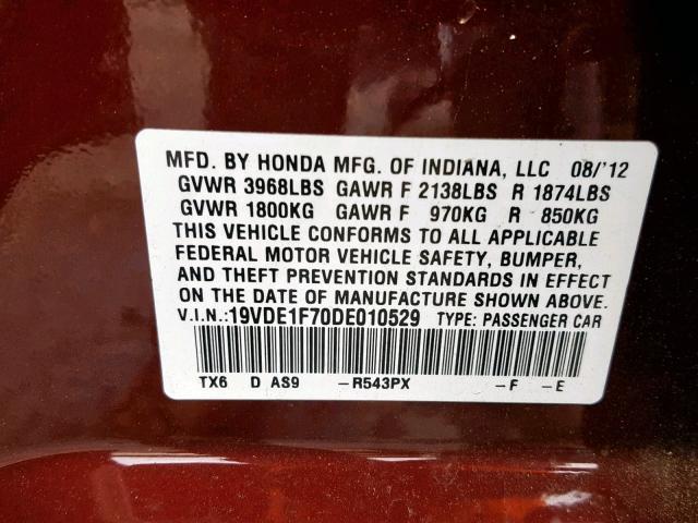 19VDE1F70DE010529 - 2013 ACURA ILX 20 TEC BURGUNDY photo 10