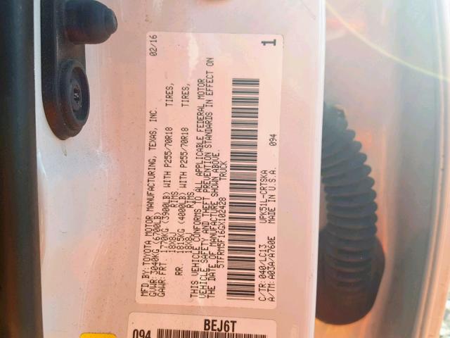 5TFRM5F16GX102428 - 2016 TOYOTA TUNDRA DOU WHITE photo 10