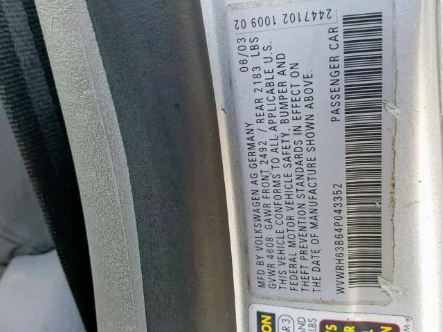 WVWRH63B64P043352 - 2004 VOLKSWAGEN PASSAT GLX 银色 照片 10