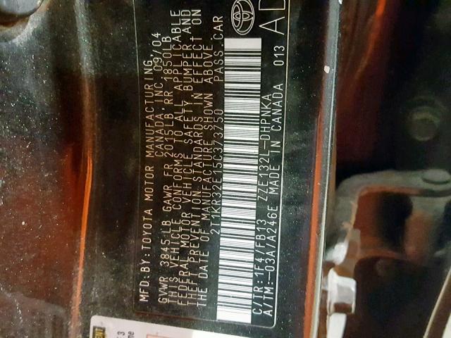 2T1KR32E15C373750 - 2005 TOYOTA COROLLA MA BLACK photo 10