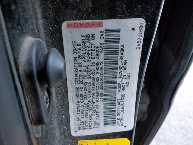 JTHBF30G120054673 - 2002 LEXUS ES 300 BLACK photo 10