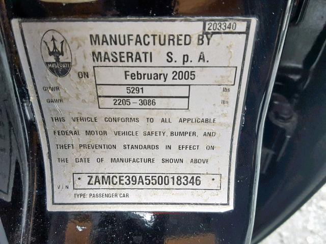 ZAMCE39A550018346 - 2005 MASERATI QUATTROPOR BLACK photo 10