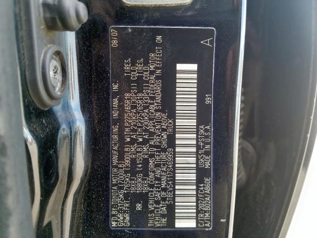 5TBEV54117S469959 - 2007 TOYOTA TUNDRA CRE BLACK photo 10