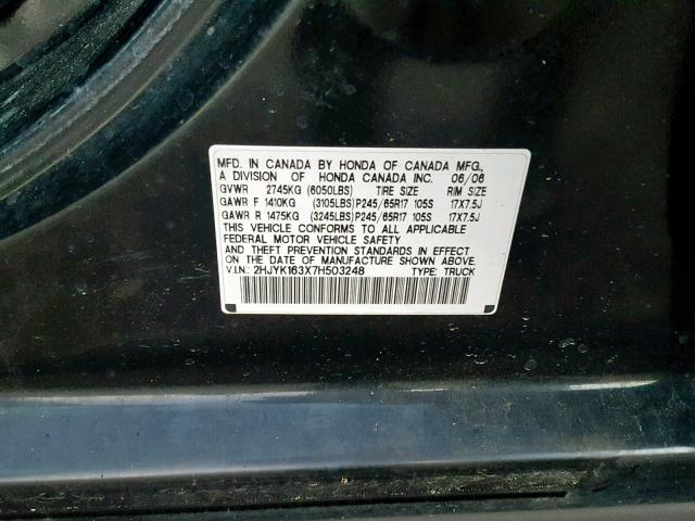 2HJYK163X7H503248 - 2007 HONDA RIDGELINE BLACK photo 10