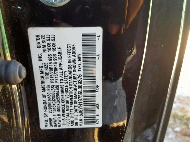 5J6YH18756L009376 - 2006 HONDA ELEMENT EX BLACK photo 10