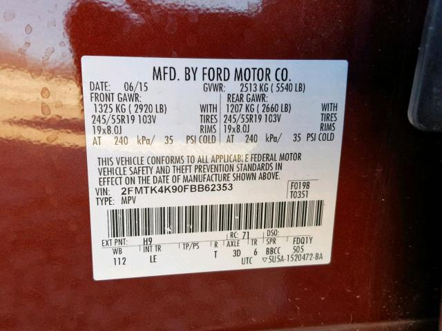 2FMTK4K90FBB62353 - 2015 FORD EDGE TITAN BROWN photo 10