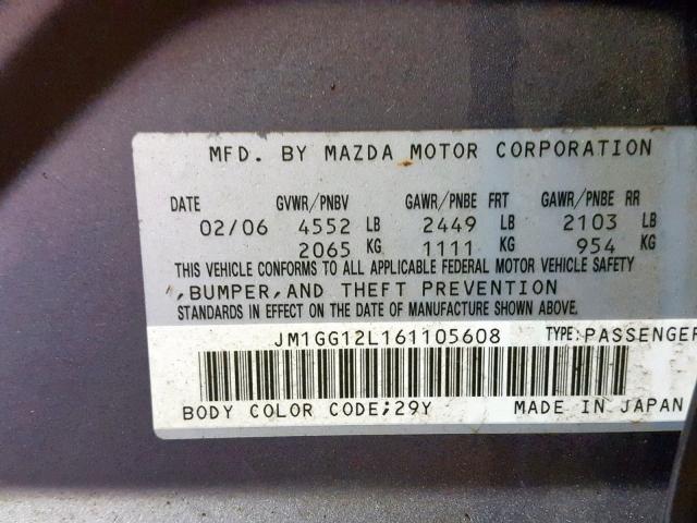 JM1GG12L161105608 - 2006 MAZDA SPEED 6 GRAY photo 10