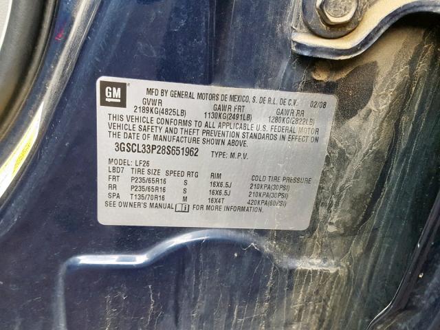 3GSCL33P28S651962 - 2008 SATURN VUE XE BLUE photo 10