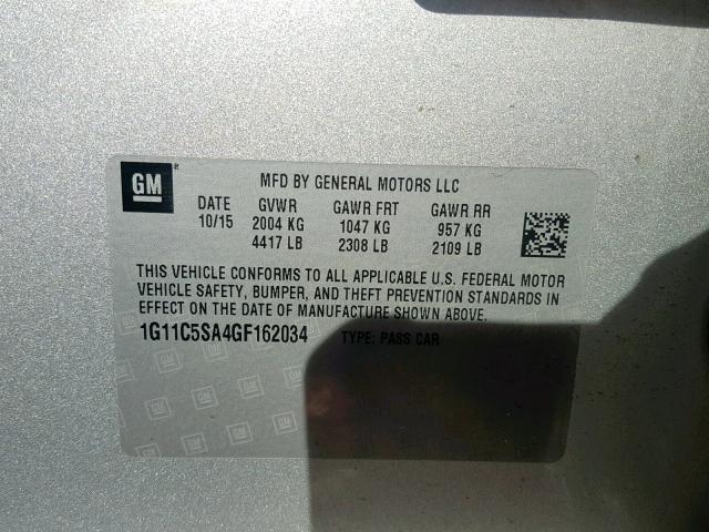 1G11C5SA4GF162034 - 2016 CHEVROLET MALIBU LIM 银色 照片 10