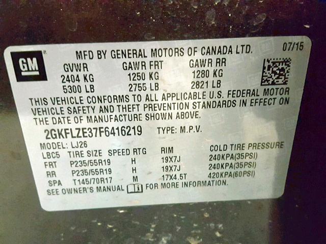 2GKFLZE37F6416219 - 2015 GMC TERRAIN DE CHARCOAL photo 10