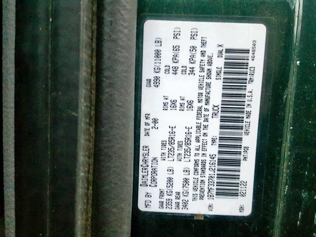 1B7MF33701J216145 - 2001 DODGE RAM 3500 GREEN photo 10