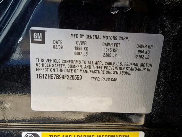 1G1ZH57B99F226559 - 2009 CHEVROLET MALIBU 1LT BLACK photo 10