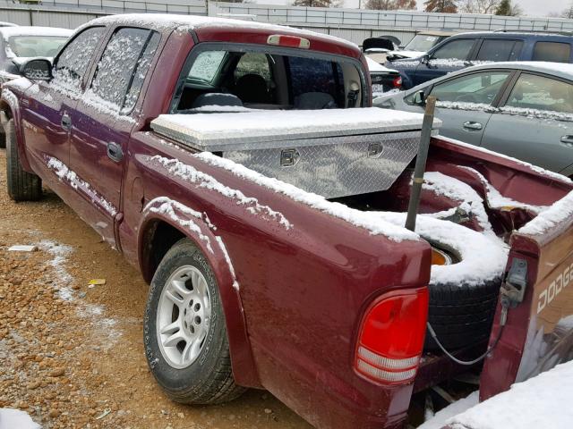 1B7HL48X12S578375 - 2002 DODGE DAKOTA QUA MAROON photo 3