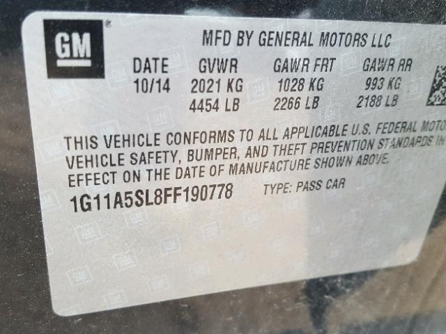 1G11A5SL8FF190778 - 2015 CHEVROLET MALIBU LS GRAY photo 10