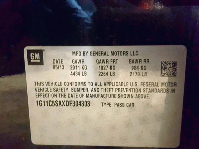 1G11C5SAXDF304303 - 2013 CHEVROLET MALIBU 1LT 红色 照片 10