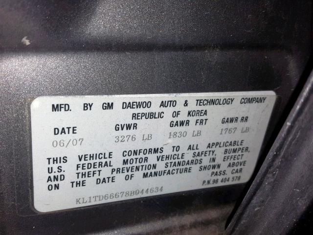 KL1TD66678B044634 - 2008 CHEVROLET AVEO BASE Boz foto 10