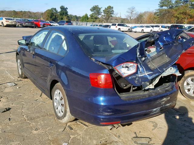 3VW2K7AJ3DM264719 - 2013 VOLKSWAGEN JETTA BASE BLUE photo 3