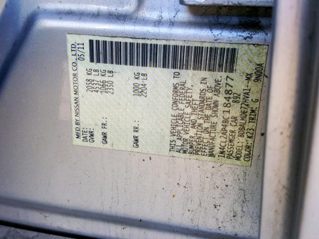 1N4CL2AP4BC184877 - 2011 NISSAN ALTIMA HYB SILVER photo 10