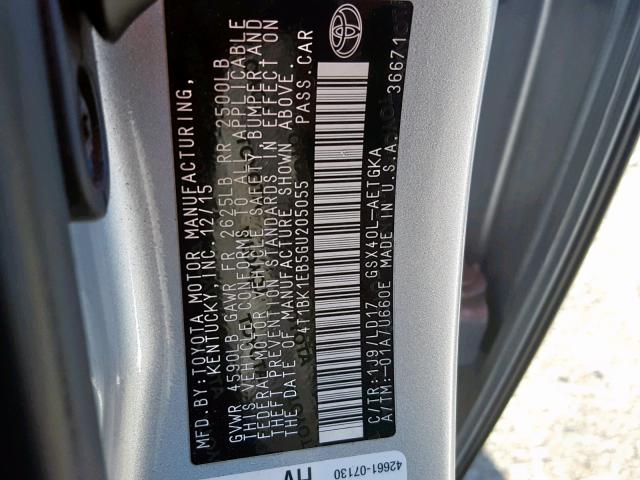 4T1BK1EB5GU205055 - 2016 TOYOTA AVALON XLE SILVER photo 10