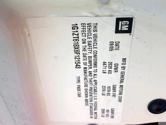 1G1ZT618X6F121543 - 2006 CHEVROLET MALIBU MAX თეთრი ფოტო 10