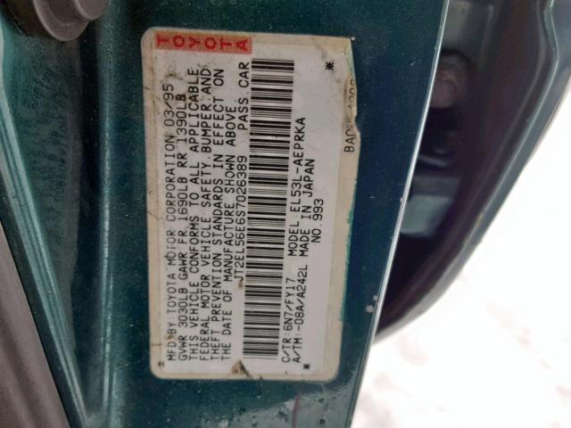 JT2EL56E6S7026389 - 1995 TOYOTA TERCEL DX GREEN photo 10