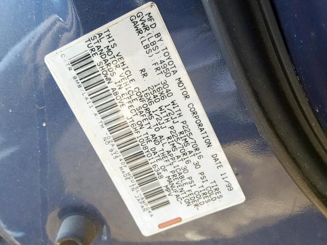 JT6HF10U8Y0116348 - 2000 LEXUS RX 300 BLUE photo 10