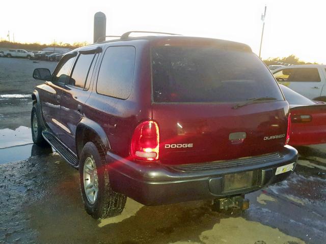 1B4HS38N42F180370 - 2002 DODGE DURANGO SP BURGUNDY photo 3