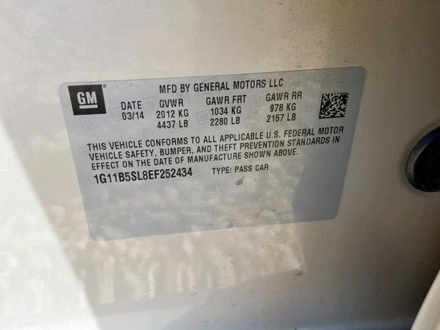 1G11B5SL8EF252434 - 2014 CHEVROLET MALIBU LS GOLD photo 10