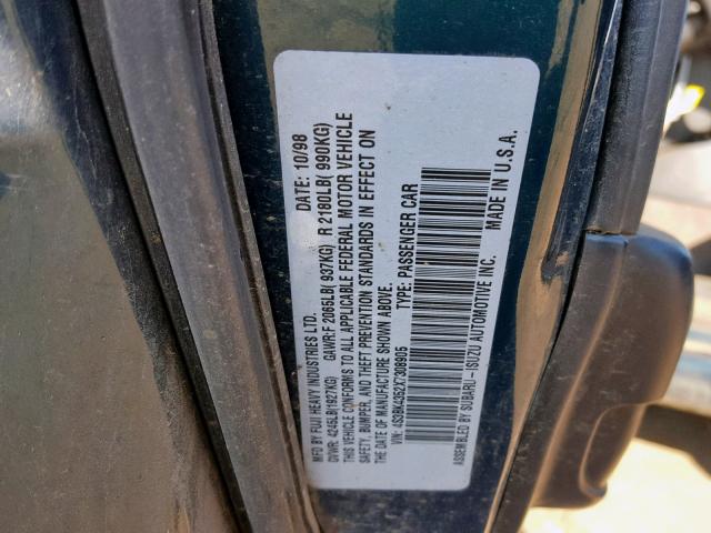 4S3BK4352X7308905 - 1999 SUBARU LEGACY L GREEN photo 10