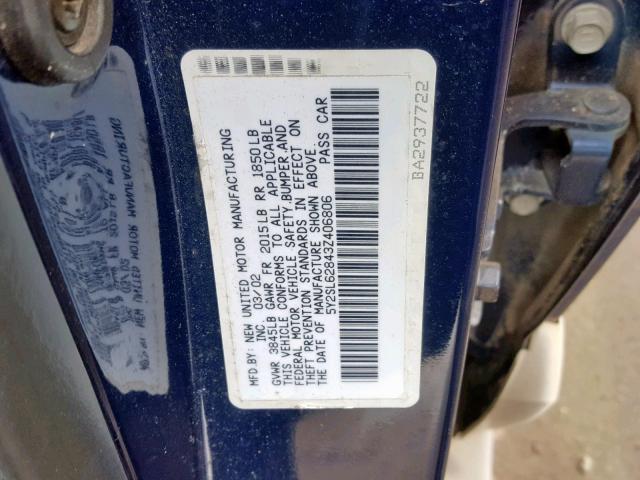 5Y2SL62843Z406806 - 2003 PONTIAC VIBE BLUE photo 10