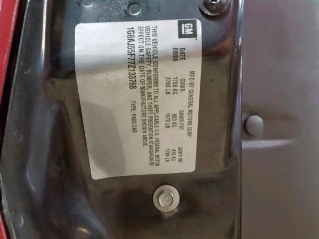 1G8AJ55F77Z133768 - 2007 SATURN ION LEVEL 红色 照片 10