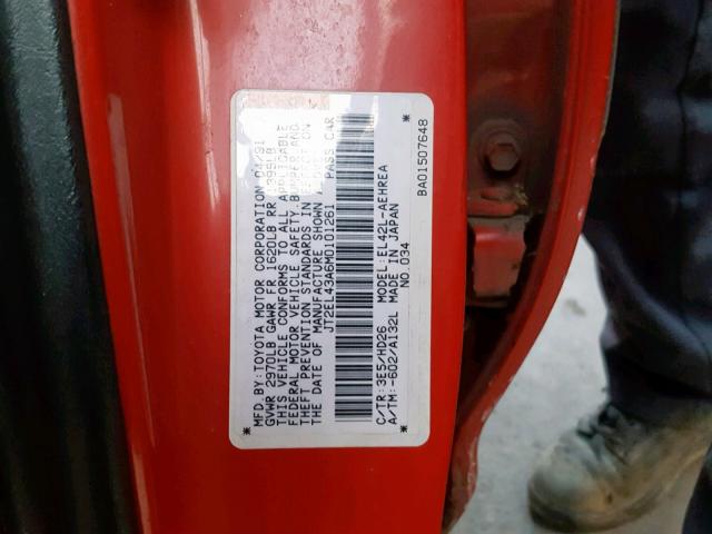 JT2EL43A6M0101261 - 1991 TOYOTA TERCEL DEL RED photo 10