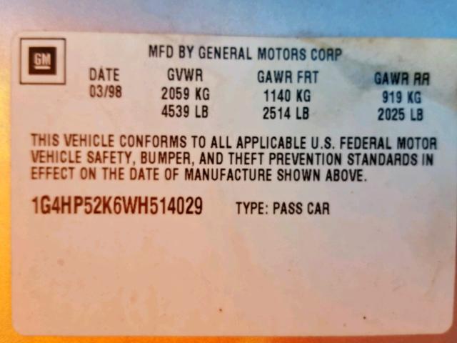 1G4HP52K6WH514029 - 1998 BUICK LESABRE CU BEIGE photo 10