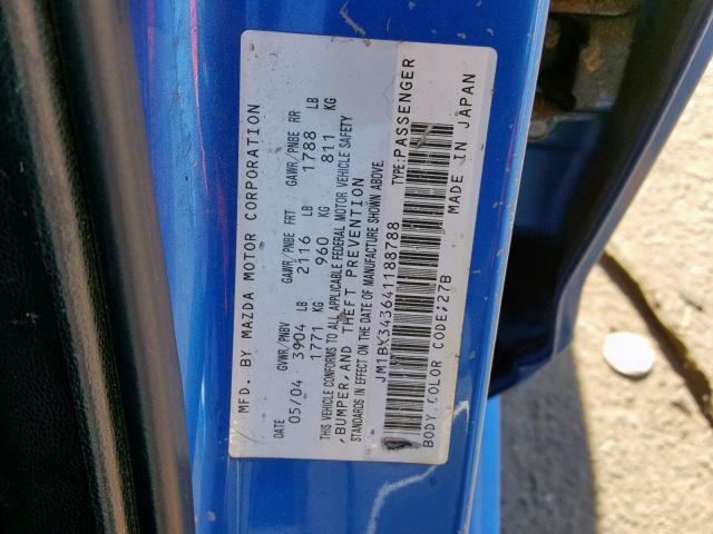 JM1BK343641188788 - 2004 MAZDA 3 HATCHBAC BLUE photo 10