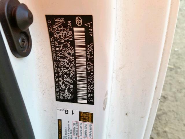 JTKDE3B76A0317869 - 2010 TOYOTA SCION TC თეთრი ფოტო 10