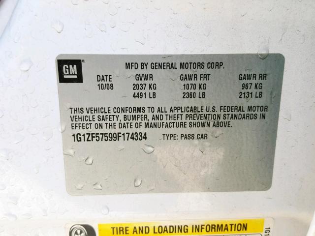 1G1ZF57599F174334 - 2009 CHEVROLET MALIBU HYB WHITE photo 10