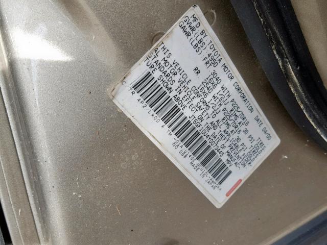 JT6GF10U4Y0073445 - 2000 LEXUS RX 300 GOLD photo 10