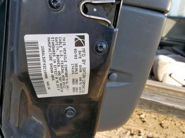1G8AL52F43Z149998 - 2003 SATURN ION LEVEL BLACK photo 10